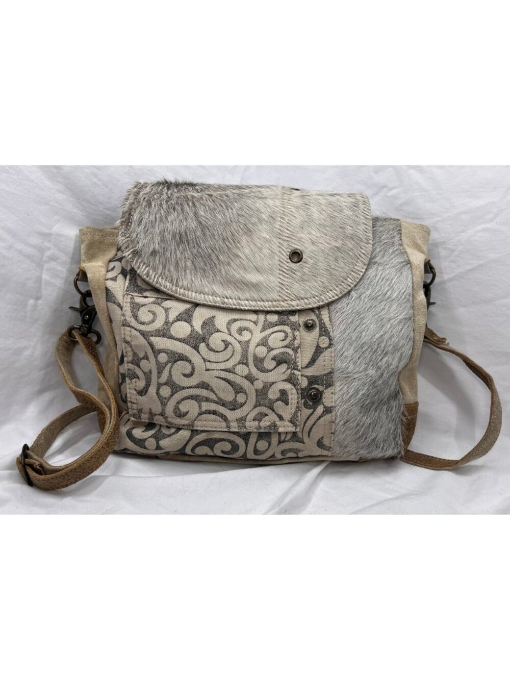 Myra Bag Cowhide Hair On Hide Canvas Crossbody Purse Western Boho